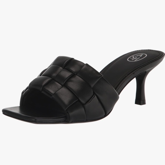 ASH Shoes - ASH Womens Black Woven Kim Square Toe Flare Slip On Leather Heeled Sandal sz 10